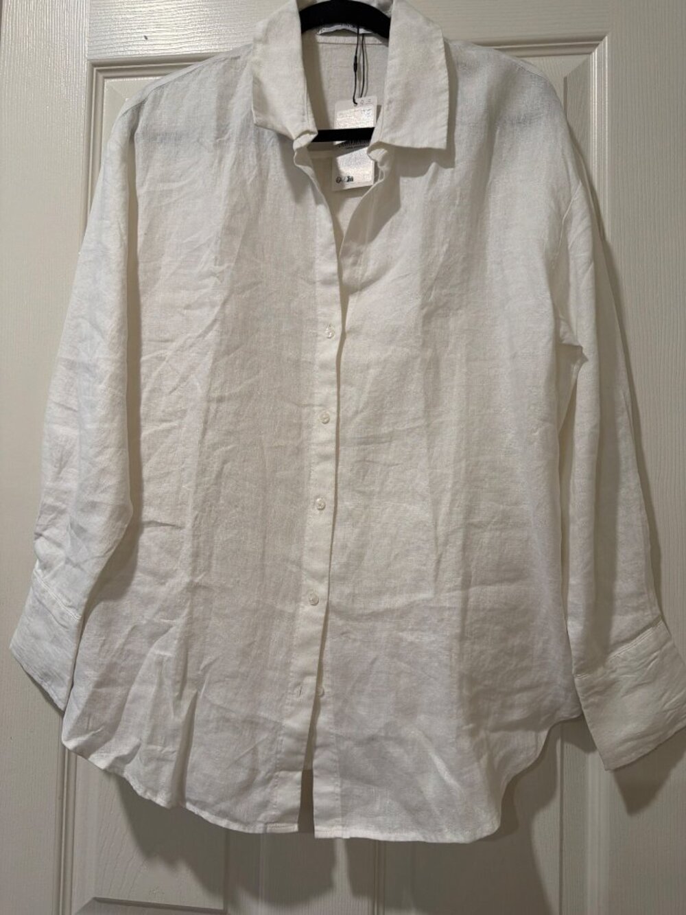 MNG Womens 100% Linen White Button-Up Long-Sleeve Shirt Size L